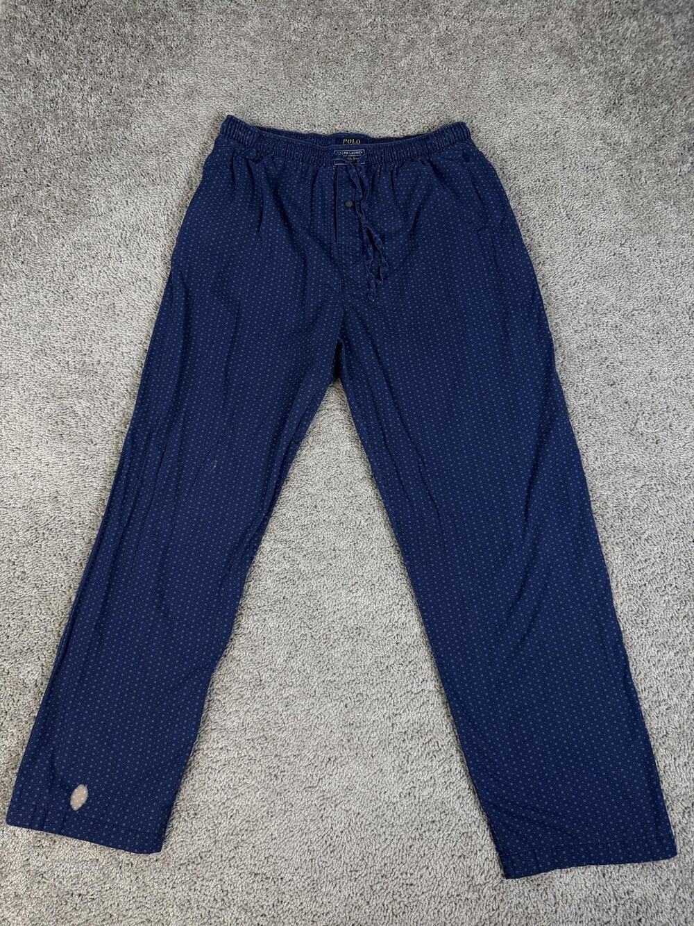 Polo Ralph Lauren Pajama Pants Mens Large Blue Geometric Drawstring 100% Cotton